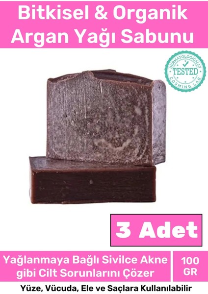 Organik Bitkisel Doğal Güzel Kokulu El Yüz Saç 3'Lü Argan Yağı Sabunu