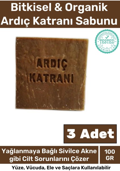 Doğal Bitkisel El Yüz Vücut Saç Cilt Vegan 3'Lü Ardıç Katranı Sabunu