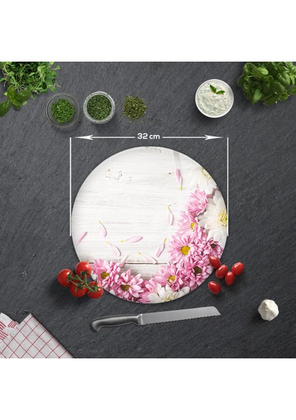 Pembe Kasımpatı | Cam Kesme Tahtası - Cam Kesme Tablası | Çap 32cm fiyatları