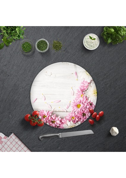 Pembe Kasımpatı | Cam Kesme Tahtası - Cam Kesme Tablası | Çap 32cm modelleri