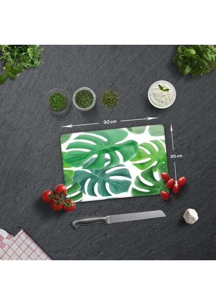 Tropik Yapraklar | Cam Kesme Tahtası - Cam Kesme Tablası | 20cm x 30cm fiyatları