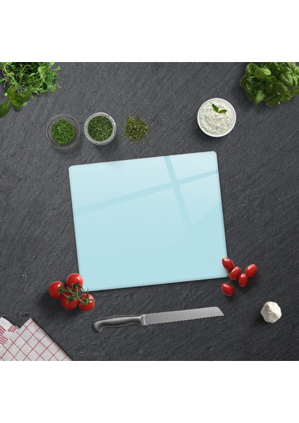 Düz Renk - Pudra Mavi | Cam Kesme Tahtası - Cam Kesme Tablası |29cm x 34cm