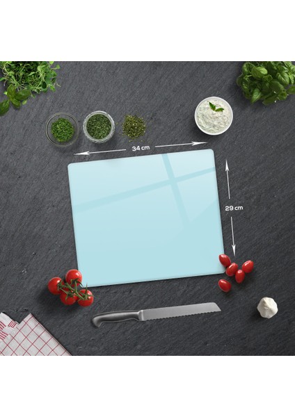 Düz Renk - Pudra Mavi | Cam Kesme Tahtası - Cam Kesme Tablası |29cm x 34cm fiyatları