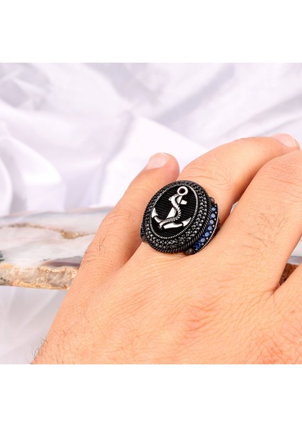 925 Ayar Gümüş Mikro Taşlı Çapa Model Yüzük modelleri