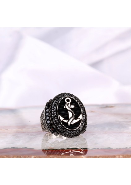 925 Ayar Gümüş Mikro Taşlı Çapa Model Yüzük