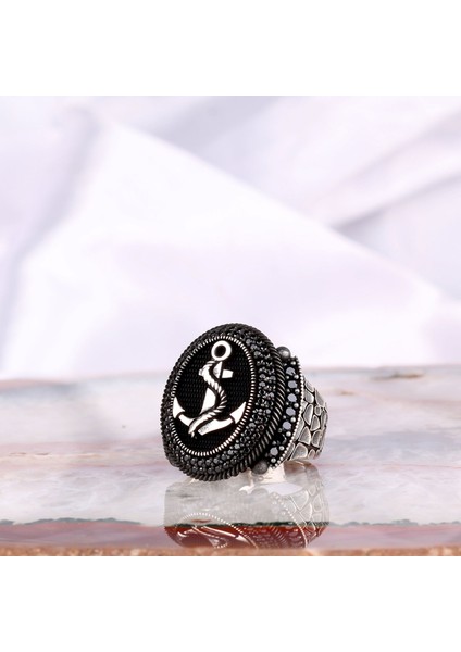 925 Ayar Gümüş Mikro Taşlı Çapa Model Yüzük fiyatları