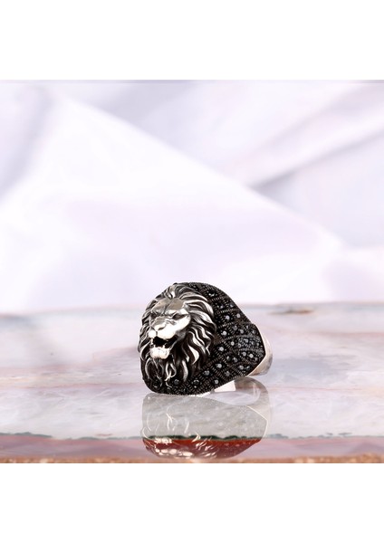 925 Ayar Gümüş Mikro Taşlı Aslan Model Erkek Yüzük fiyatları