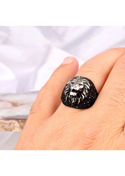 925 Ayar Gümüş Mikro Taşlı Aslan Model Erkek Yüzük modelleri