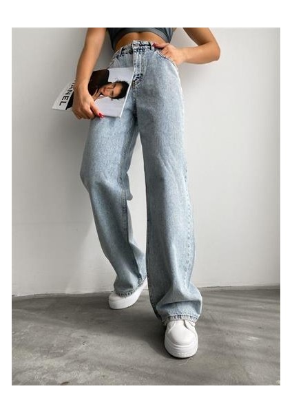 Yüksek Bel Palazzo Kadın Jean Pantolon modelleri