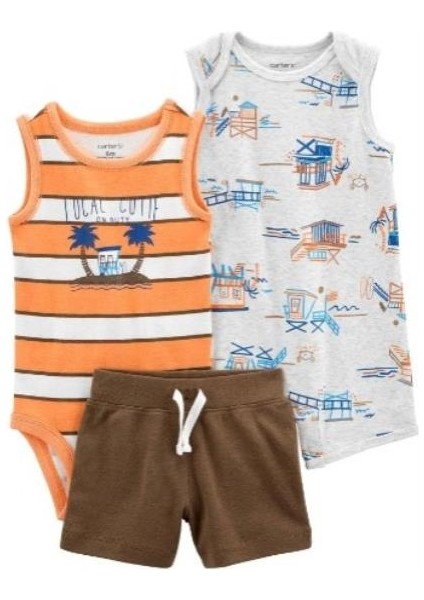 Layette Kız Bebek 3'lü Tulum Set Turuncu