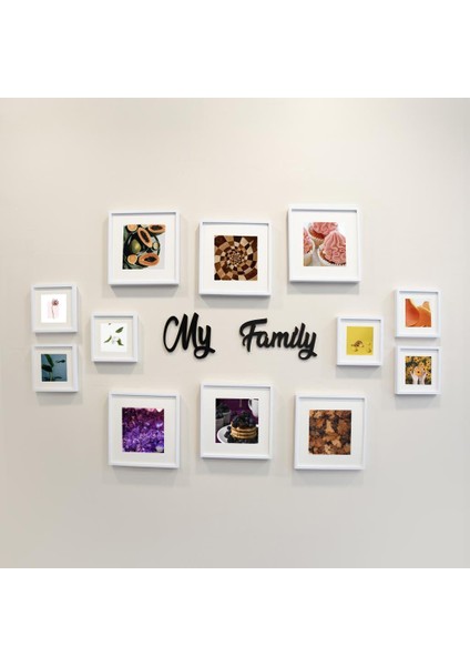 My Family Yazılı Yapışkanlı Sök-Tak Paspartulu Beyaz Kare Fotoğraf Çerçevesi - 12'li Paket