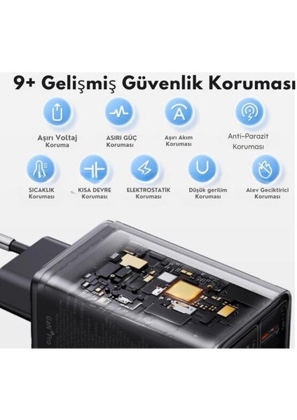 Super Şarj Akım Korumalı Gan6 Pro 65W Şarj Başlık ve 100W Şarj Kablo 2xusb-C 2xusb Şarj Aleti