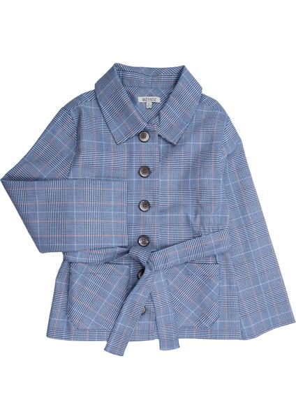 Dokuma Mavi Ekose Baharlık Kız Çocuk Ceket