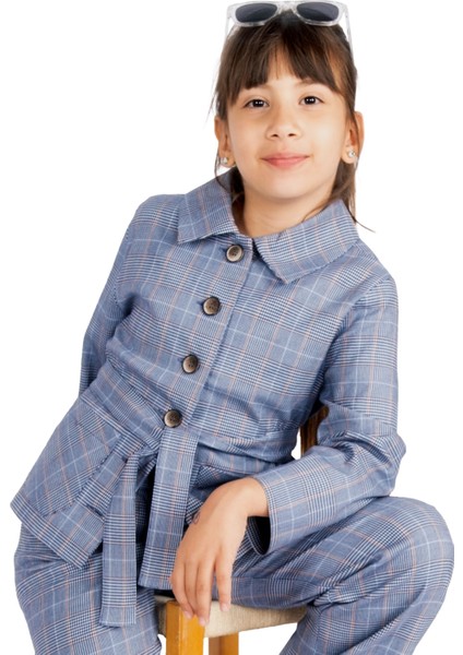 Dokuma Mavi Ekose Baharlık Kız Çocuk Ceket fiyatları