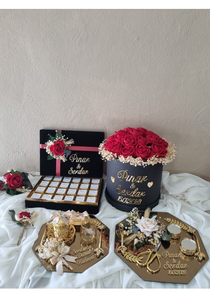 Kız Isteme Çiçeği/Çikolatası/Damat Tepsisi Ve Nişan Tepsi Seti