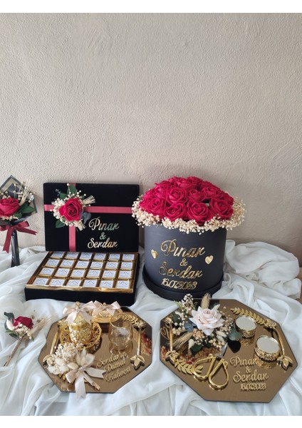 Kız Isteme Çiçeği/Çikolatası/Damat Tepsisi Ve Nişan Tepsi Seti modelleri