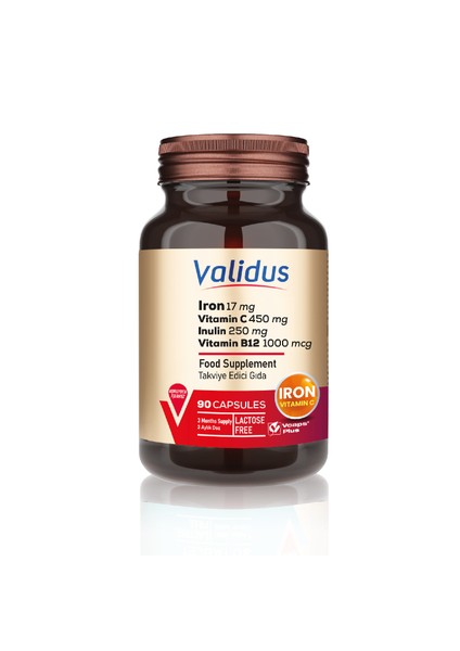Iron 17 mg + Vitamin C 450 mg + Inulin 250 mg + Vitamin B12 1000 mcg 90 Capsules