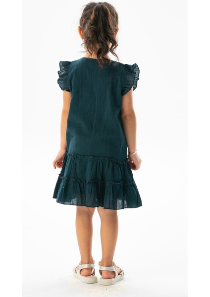 Kolsuz Şile Bezi Delfin Nakış Detaylı Yazlık Çocuk Elbise Petrol Ptrl fiyatları