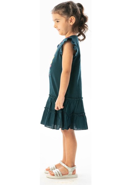 Kolsuz Şile Bezi Delfin Nakış Detaylı Yazlık Çocuk Elbise Petrol Ptrl fırsatları