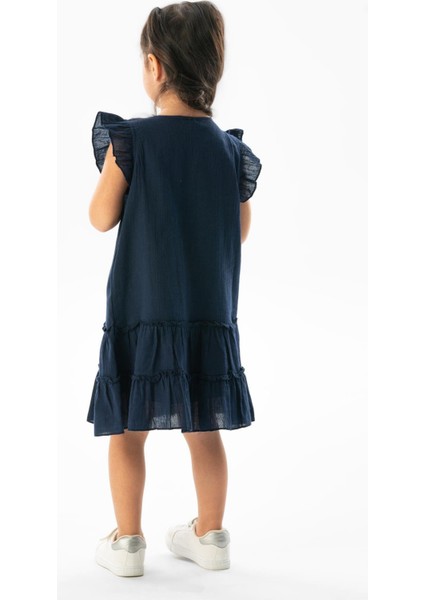 Kolsuz Şile Bezi Delfin Nakış Detaylı Yazlık Çocuk Elbise Lacivert Lcvt fiyatları