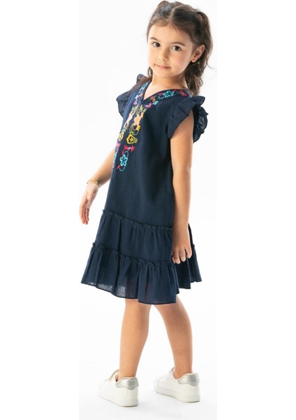 Kolsuz Şile Bezi Delfin Nakış Detaylı Yazlık Çocuk Elbise Lacivert Lcvt fırsatları
