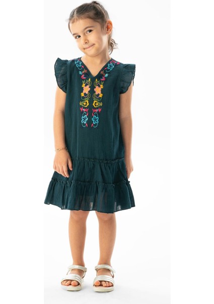 Kolsuz Şile Bezi Delfin Nakış Detaylı Yazlık Çocuk Elbise Lacivert Lcvt indirimleri