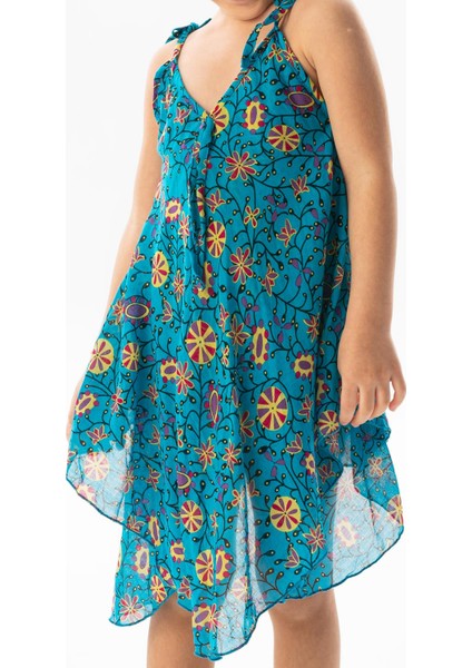 Afrodit Vual Yazlık Çocuk Elbise Turkuaz 6201 modelleri