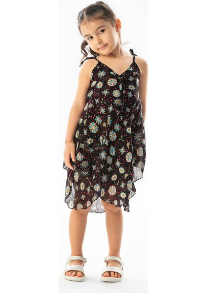 Afrodit Vual Yazlık Çocuk Elbise Siyah 6200