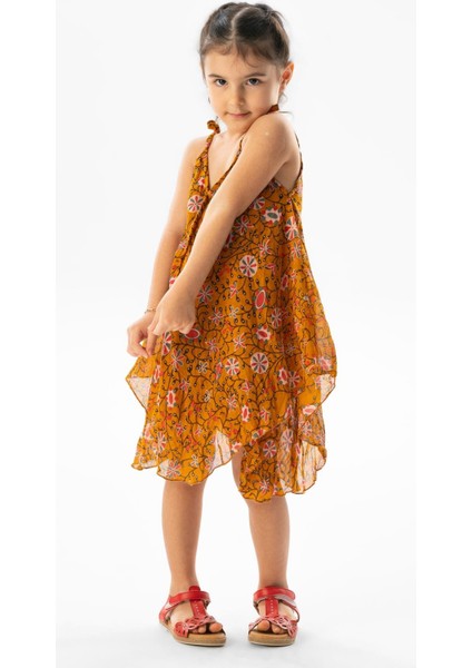 Afrodit Vual Yazlık Çocuk Elbise Hardal 6202