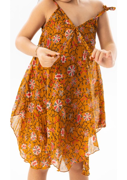 Afrodit Vual Yazlık Çocuk Elbise Hardal 6202 modelleri