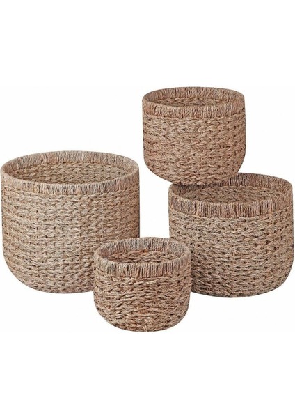 Dekoratif Yuvarlak Derin Sepet Saksılık 4 Lü Set