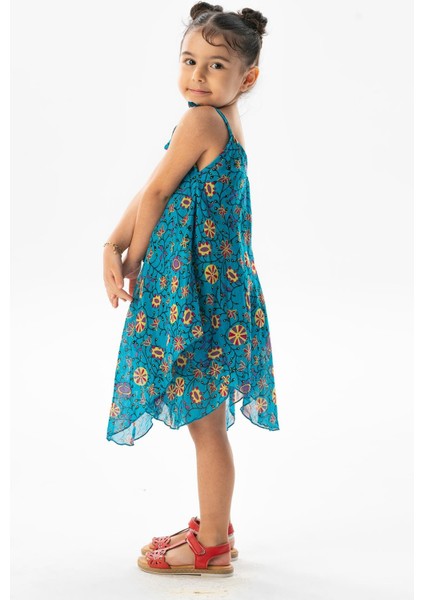 Afrodit Vual Yazlık Çocuk Elbise Turkuaz 6201 fırsatları