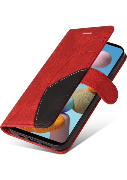 Samsung Galaxy A21 Için Kılıf Pu Deri Flip Folio Kılıf Kickstand Iki Renkli (Yurt Dışından)