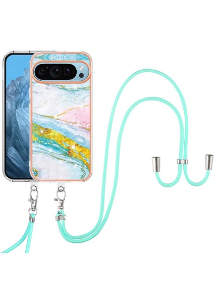 Google Piksel 9 Tampon Anti-Scratch Yumuşak Mermer Crossbody Kordon Için Kılıf (Yurt Dışından)