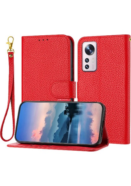 Telefon Kılıfı Için Xiaomi 12 Pro Litchi Desen Cüzdan Flip Folio Kart Yuvaları (Yurt Dışından)