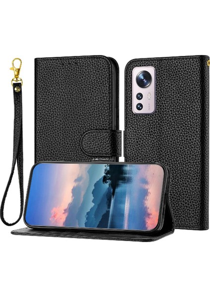 Telefon Kılıfı Için Xiaomi 12 Pro Litchi Desen Cüzdan Flip Folio Kart Yuvaları (Yurt Dışından)