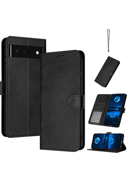 Toka Pu Deri ile Google Piksel 6 Saf Renk Kickstand Için Flip Case (Yurt Dışından)