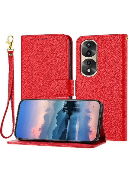 Mays Shop Onur 70 Pro Pu Deri Flip Için Telefon Kılıfı Folio Litchi Desen Kart Yuvaları (Yurt Dışından)