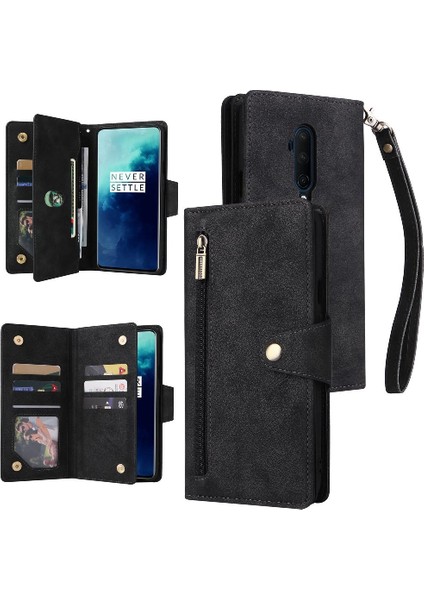 Oneplus 7t Pro Için Kılıf Kart Tutucu Manyetik Deri Fermuar Cüzdan Kapak (Yurt Dışından)