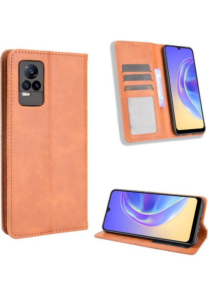Vivo V21E 4g Pu Deri Manyetik Kapatma Cüzdan Için Kılıf (Yurt Dışından)