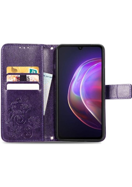 Mays Shop Vivo V21 Flip Kapak Için Kılıf Kısa Kayış Deri Kılıf Zarif Iş (Yurt Dışından)