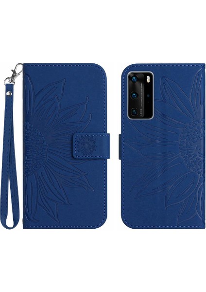 Huawei P40 Pro Lüks Pu Deri Kart Yuvaları Tutucu ile Kabartmalı (Yurt Dışından)