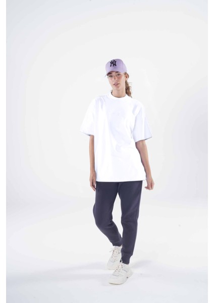 Soft Kadın Beyaz %100 Pamuk Bisiklet Yaka Ekstra Oversize Tişört