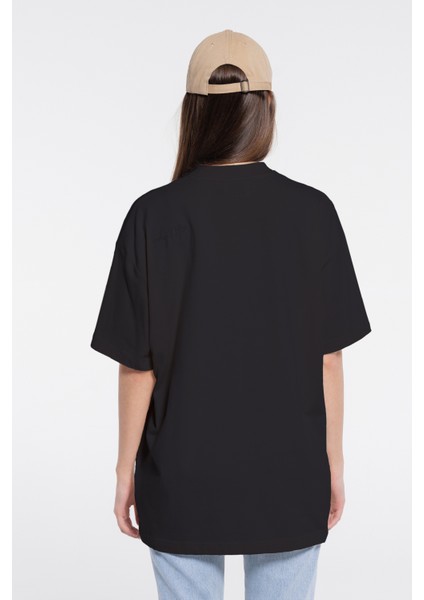 Soft Kadın Lacivert %100 Pamuk Bisiklet Yaka Ekstra Oversize Tişört