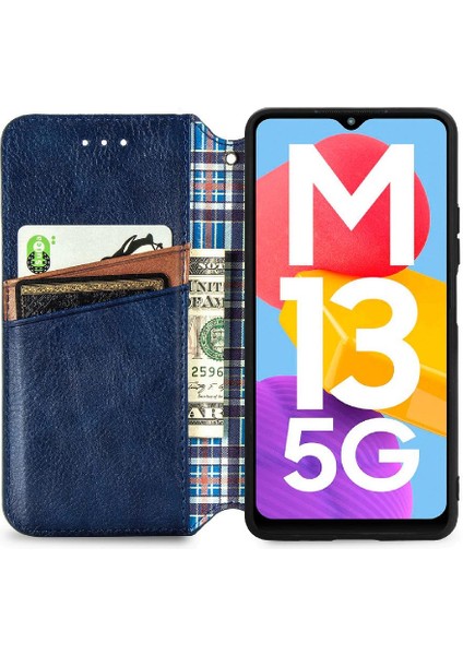 Samsung Galaxy M13 5g Zarif Iş Için Kılıf Kapak Çevirin Deri Kılıf (Yurt Dışından)