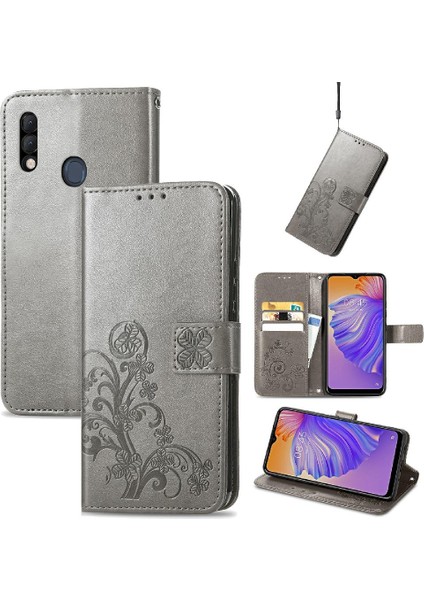 Tecno Spark 8 Için Kılıf Kısa Kayış Deri Kılıf Kapak Kapak Dört Yaprak (Yurt Dışından)