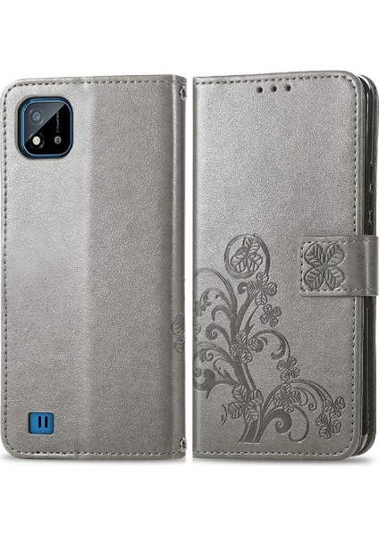 Realme C20 Dört Yapraklı Yonca Flip Kapak Kılıf Için Kılıf Kısa Kayış (Yurt Dışından)
