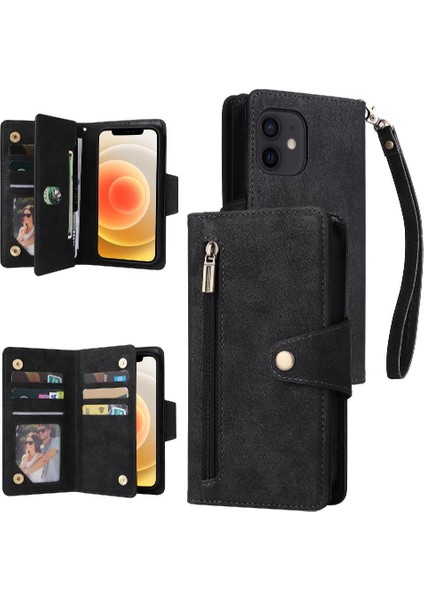 El Kayışı Kapak ile iphone 12 Mini Kart Tutucu Manyetik Deri Kılıf (Yurt Dışından)