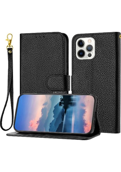 Iphone 12 Için Telefon Kılıfı Pro Cüzdan Flip Folio Litch Desen Pu Deri (Yurt Dışından)