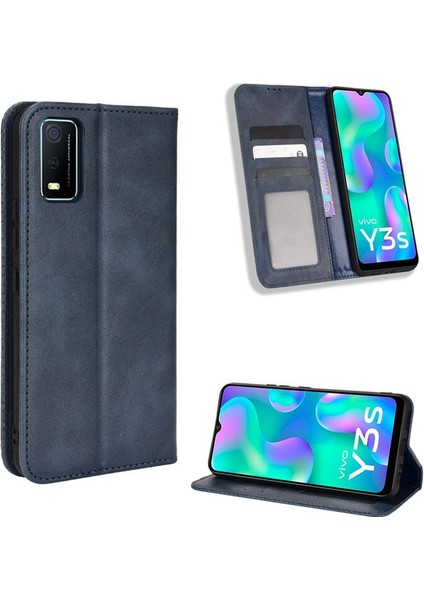 Vivo Y3S 2021 Manyetik Kapatma Pu Deri Cüzdan Için Kılıf (Yurt Dışından)